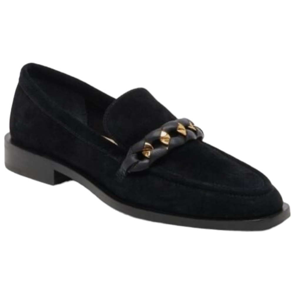 Dolce Vita Sallie Black Suede Loafers with Gold Chain — Women’s Size 7